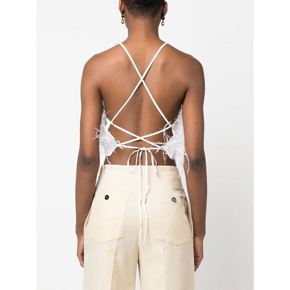 Cult Gaia Joey Reather Crepe-de-Chine Top in Off White Size L NEW - Picture 2 of 11